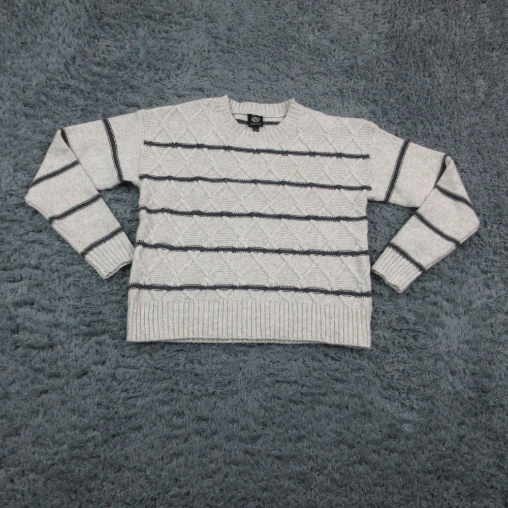 Bobeau Sweater Womens Small Gray Stripe Cable Knit Crew Neck Long Sleeve